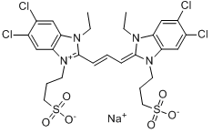 5,6-二氯-2-[3-[5,6-二氯-1-乙基-1,3-二氢-3-(3-磺酸丙基)-2H-苯并咪唑-2-亚基]-1-丙烯基]-1-乙基-3-(3-磺?分子式结构图