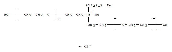 α,α'-[(甲基十八烷基亚氨基)二-2,1-乙二基]双[ω-羟基]聚(氧-1,2-乙二基)氯化物聚乙二醇(甲基十八烷基亚?分子式结构图