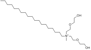 α,α'-[(甲基十八烷基亚氨基)二-2,1-亚乙基]二[ω-羟基]聚环氧乙烷甲基硫酸盐分子式结构图