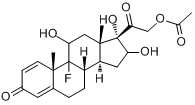 9α-氟-11β,16α,17α,21-四羟基孕甾-1,4-二烯-3,20-二酮-21-醋酸酯;9α-氟孕甾-分子式结构图