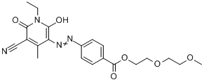 4-[(5-氰基-1-乙基-1,6-二氢-2-羟基-4-甲基-6-氧代-3-吡啶基)偶氮]-苯甲酸-2-(2-甲氧基乙氧基)乙酯分子式结构图