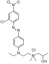 N-[2-[[4-[(2-氯-4-硝基苯基)偶氮]苯基]乙基氨基]乙基]-2-羟基-N,N-二甲基-丙铵氯化物分子式结构图