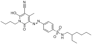 4-[(1-丁基-5-氰基-1,2-二氢-6-羟基-4-甲基-2-氧代-3-吡啶基)偶氮]-N-(2-乙基己基)苯磺酰胺分子式结构图