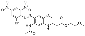 N-[5-(乙酰氨基)-4-[(2-溴-4,6-二硝基苯基)偶氮]-2-甲氧基苯基]-β-氨基丙酸-2-甲氧基乙基酯分子式结构图