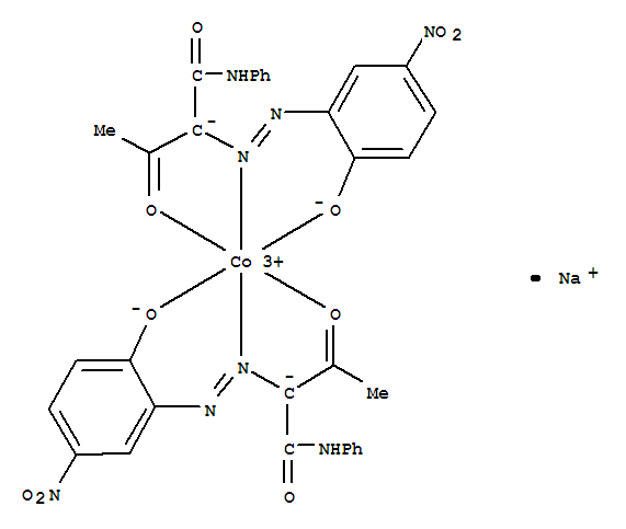 二[2-[(2-羟基-5-硝基苯基)偶氮]-3-氧代-N-苯基丁酰氨根(2-)]钴酸(1-)钠;2-[(2-羟基-5-硝基苯基)偶氮]-3-氧分子式结构图