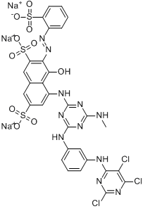 4-羟基-5-[[4-(甲氨基)-6-[[3-[(2,5,6-三氯-4-嘧啶基)氨基]苯基]氨基]-1,3,5,-三嗪-2-基]氨基]-3-[(2-磺酸?分子式结构图