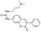 N-(γ,γ-二甲氨基丙基)-N'-(3-苯基香豆素基-(7)-)脲分子式结构图