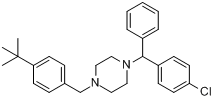 布克立嗪;氯苯丁嗪;1-(对-叔丁苄基)-4-(对-氯代二苯甲基)哌嗪分子式结构图