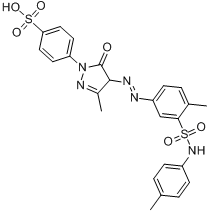 4-[4,5-二氢-3-甲基-4-[[4-甲基-3-[[(4-甲基苯基)氨基]磺酰基]苯基]偶氮]-5-氧-1H-吡唑-1-基]苯磺酸分子式结构图