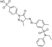 4-[4-[[3-[(乙基苯基氨基)磺酰基]-4-甲基苯基]偶氮]-4,5-二氢-3-甲基-5-氧-1H-吡唑-1-基]苯磺酸分子式结构图