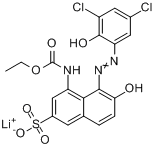 5-[(3,5-二氯-2-羟基苯基)偶氮]-4-[(乙氧基羰基)氨基]-6-羟基-2-萘磺酸锂分子式结构图