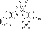 5-溴-2-[9-氯-3-(磺氧基)萘并[1,2-B]噻吩-2-基]-1H-吲哚-3-酚硫酸氢酯二钾盐分子式结构图