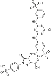 4-[3-[3-羧基-5-羟基-1-(4-磺苯基)-1H-吡唑-4-基]-2-亚丙烯基]-4,5-二氢-5-氧代-1-(4-磺苯基)-1H-吡唑-3-甲分子式结构图