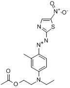 乙酸2-[N-乙基-4-[(5-硝基-2-噻唑基)偶氮]-间甲苯氨基]乙醇酯分子式结构图