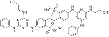 荧光增白剂85;2,2'-(1,2-乙烯二基)二[5-[[4-[(2-羟乙基)氨基]-6-(苯氨基)-1,3,5-三嗪-2-基]氨基]苯磺酸二钠分子式结构图