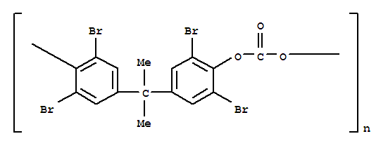 聚[氧基羰氧基(2,6-二溴-1,4-亚苯基)-(1-甲基亚乙基)(3,5-二溴-1,4-亚苯基)]分子式结构图