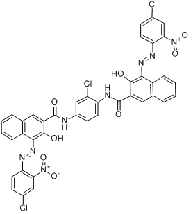 颜料棕23;N,N'-(2-氯-1,4-亚苯基)双[4-[(4-氯-2-硝苯基)偶氮]-3-羟基-2-萘甲酰胺分子式结构图