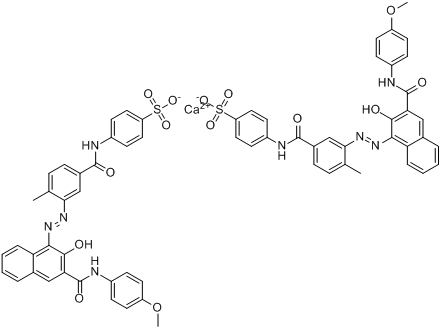 颜料247;4-[[3-[[2-羟基-3-[[(4-甲氧苯基)]氨基]羰基]-1-萘偶氮]-4-甲基苯甲酰基]氨基]苯磺酸钙盐分子式结构图