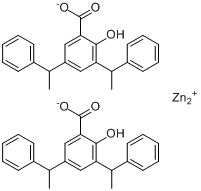 双[2-羟基-3,5-双(1-苯乙基)苯甲酸根合-O1,O2]-(T-4)-锌分子式结构图