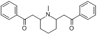 1-甲基-2,6-双(苯甲酰甲基)哌啶;2,2'-(1-甲基-2,6-哌啶二基)双苯乙酮;山梗烷碱;山梗烷酮分子式结构图