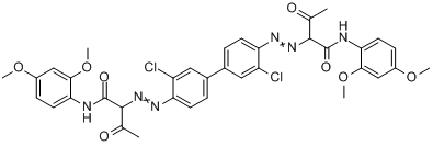 颜料黄124;2,2'-[(3,3'-二氯[1,1'-联苯]-4,4'-二基)双(偶氮)]二[N-(2,4-二甲氧苯基)-3-氧代]-丁酰胺分子式结构图