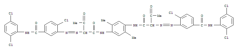 颜料黄166;3,3'-[(2,5-二甲基-1,4-亚苯基)二[亚氨基(1-乙酰基-2-氧代-2,1-亚乙基)偶氮]]二[4-氯-N-2,5-(二?分子式结构图