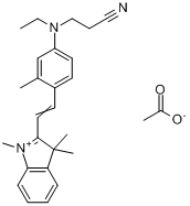 乙酸2-[2-[4-[(2-氰乙基)乙氨基]-2-甲基苯基]乙烯基]-1,3,3-三甲基-3H-吲哚鎓盐分子式结构图