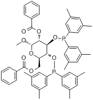 甲基 α-D-吡喃葡萄糖苷-2,6-二苯甲酸甲酯-3,4-双(3,5-二甲苯基)磷酸盐分子式结构图