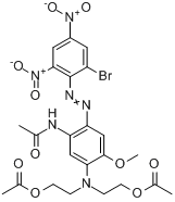 分散蓝79:1;2,2'-((5-乙酰胺基-4-((2-溴-4,6-二硝基苯基)偶氮)-2-甲氧基苯基)亚氨)二乙基二乙酸酯分子式结构图