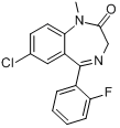 氟地西泮;7-氯-5-(2-氟苯基)-1,3-二氢-1-甲基-2H-1,4-苯并二氮杂卓-2-酮分子式结构图