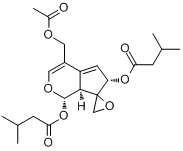 戊曲酯;[(1S,6S,7aS)-4-(乙酰氧甲基)-1-(3-甲基丁酰氧基)螺[6,7a-二氢-1H-环戊并[c]吡喃-7,2'-环氧乙烷]-6-分子式结构图