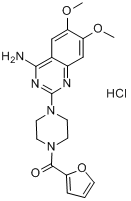 哌唑嗪;1-(4-氨基-6,7-二甲氧基-2-喹唑啉基-4-(2-呋喃基羰基))哌嗪分子式结构图