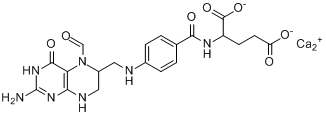 亚叶酸钙;N-[4-[(2-氨基-5-甲酰基-4-氧代-1,6,7,8-四氢-6-蝶啶基)甲基]氨基]苯甲酰基-L-谷氨酸钙盐分子式结构图