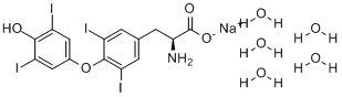 左旋甲状腺素钠五水合物;O-(4-羟基-3,5-二碘苯基)-3,5-二碘-L-酪氨酸单钠盐五水合物;3',3,5',5-四碘甲腺原?分子式结构图