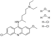 米帕林盐酸盐;奎纳克林盐酸盐;N4-(6-氯-2-甲氧基-9-吖啶基)-N1,N1-二乙基-1,4-戊二胺二盐酸盐二水合物分子式结构图