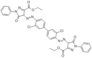 颜料红38;4,4'-(3,3'-二氯联苯-4,4'双重氮)双(4,5-二氢-5-氧代-1-苯基吡唑-3-甲酸)二乙酯分子式结构图