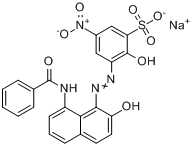 媒介绿26;3-[[8-(苯甲酰氨基)-2-羟基-1-萘基]偶氮]-2-羟基-5-硝基苯磺酸单钠盐分子式结构图