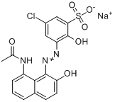 媒介黑38;3-[[8-(乙酰基氨基)-2-羟基-1-萘基]偶氮]-5-氯-2-羟基苯磺酸单钠盐分子式结构图