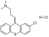 盐酸氯普噻吨;反式-2-氯-9-(3-二甲胺基亚丙基)硫杂蒽盐酸盐;(Z)-N,N-二甲基-3-(2-氯-9H-亚噻吨基)-1-丙胺盐分子式结构图