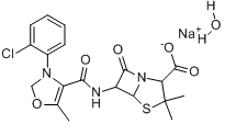 氯唑西林钠;3,3-二甲基-6-[5-甲基-3-(2-氯苯基)-4-异噁唑甲酰氨基]-7-氧代-4-硫杂-1-氮杂双环[3.2.0]庚烷-2分子式结构图