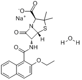 萘夫西林钠;(2S,5R,6R)-6-[(2-乙氧基萘-1-甲酰)氨基]-3,3-二甲基-7-氧代-4-硫杂-1-氮杂双环[3.2.0]庚烷-2-?分子式结构图