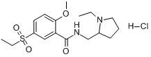 盐酸舒托必利;N-[(1-乙基-2-吡咯烷基)甲基]-5-(乙基磺酰基)-2-甲氧基苯甲酰胺盐酸盐分子式结构图