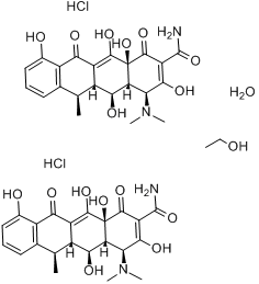 盐酸强力霉素;脱氧土霉素盐酸盐;盐酸多西环素;6-甲基-4-(二甲氨基)-3,5,10,12,12a-五羟基-1,11-二氧代-1,4,分子式结构图