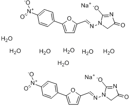 丹曲林钠;1-[[5-(4-硝基苯)-2-呋喃基]亚甲基氨基]-2,4-咪唑啉二酮钠盐分子式结构图