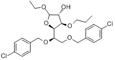 氯苄葡甙;氯苄葡苷;(3R,4R,5R)-5-[(1R)-1,2-双[(4-氯苯基)甲氧基]乙基]-2-乙氧基-4-丙氧基氧杂戊环-3-醇分子式结构图