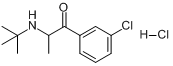 盐酸安非他酮;1-(3-氯苯基)-2-[(1,1-甲基乙基)氨基]-1-丙酮盐酸盐分子式结构图