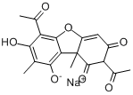 地衣酸钠;2,6-二乙酰基-7,9-二羟基-8,9b-二甲基二苯并呋喃-1,3(2H,9bH)-二酮单钠盐分子式结构图