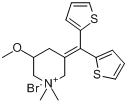 噻哌溴铵;3-(二噻吩-2-基亚甲基)-5-甲氧基-1,1-二甲基-1-哌啶鎓溴化物分子式结构图