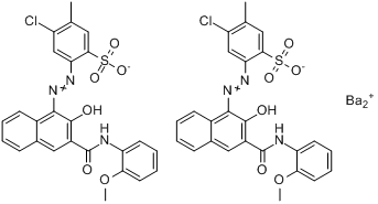 颜料红243;6-氯-4-[[2-羟基-3-[(2-甲氧基苯基)氨基甲酰基]-1-萘]偶氮]甲苯-3-磺酸钡盐分子式结构图
