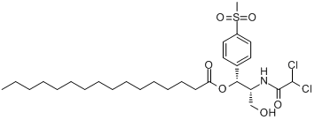 甲砜霉素棕榈酸酯;[R-(R*,R*)]-2-[(二氯乙酰)氨基]-3-羟基-1-(4-甲基磺酰基苯基)丙基棕榈酸酯分子式结构图